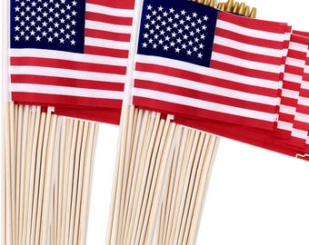 100 Pack Small American Flags on Stick 4x6 Inch, Mini USA Handheld Flags for 4th of July Patriotic Decorations