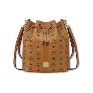 MCM Cognac Visetos Kordelzug Beuteltasche, Designer Schulter Geldbörse
