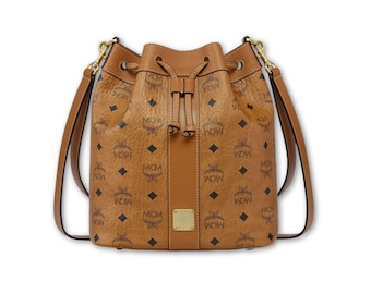 MCM Cognac Visetos Kordelzug Beuteltasche, Designer Schulter Geldbörse