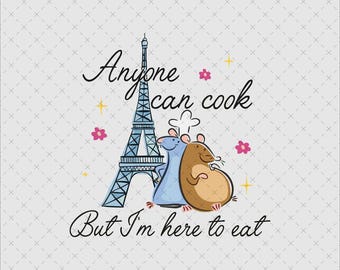 Ratatouille Fan Art Anyone Can Cook, Download immediato PNG SVG, Topi dei cartoni animati Torre Eiffel di Parigi, Maglietta Tazza Adesivo Stampa