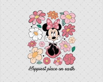 Ghirlanda floreale di Minnie Mouse, Il posto più felice della Terra, Download immediato PNG SVG