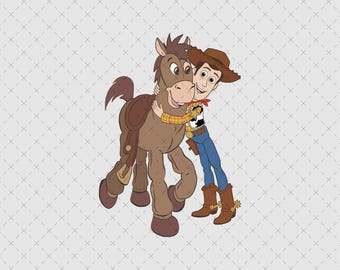 Woody e il cavallo di Toy Story, download digitale istantaneo PNG SVG, file di stampa in stile cartone animato retrò con cowboy