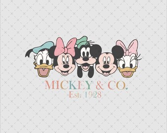 Teste di Topolino, Minnie, Paperino, Paperina e Pippo, download immediato PNG SVG, personaggi classici retrò, adesivo stampabile per maglietta