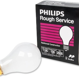 Philips Frosted Bulbs, Rough Service, 100 Watt / A19 Length, Incandescent 2-Pack Bulb | 111724