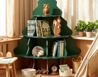 Tree Shaped Kids Bookshelf, Montessori Nursery Furniture, Wooden Tree Library for Toddlers, Children's Room Wall Decor, Unique Bookcase