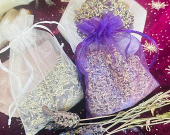 Lavender Amethyst Sachet Bag for Peaceful Sleep, Closet Freshener & Energy Cleansing