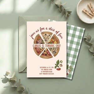 Pizza First Birthday Invitation, Pizza Theme Canva Template, Italian Pizza Party Invite, Slice of Fun Birthday, italian first birthday