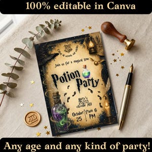 Potion Party Invitation Template, Wizard Birthday Invite, Magical Potion Party, Editable Canva Invitation, Wizard Party Decor, witch witches