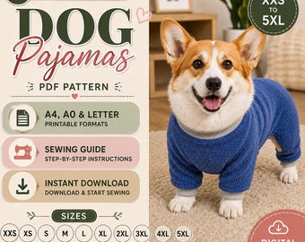 Dog Pajama Sewing Pattern, Full Body Pet Jumpsuit PDF, Cozy Loungewear (XXS-5XL)
