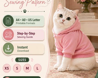 Pet Hoodie Sewing Pattern, Dog & Cat PDF, DIY Pet Clothing, XS,S,M,L Sizes, Printable Sewing Pattern, Handmade Pet Apparel, Instant Download