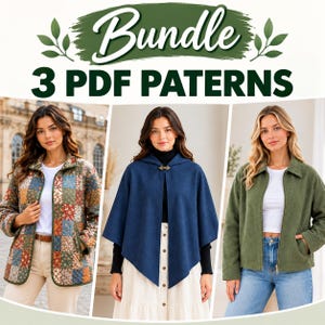 Set di 3 cartamodelli per capispalla / Giacca Zoe, cappotto trapuntato, mantella con cappuccio (PDF)