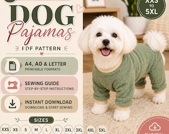 Patrón de costura para pijama de perro, mono de cuerpo completo para mascotas (descarga digital en PDF)