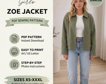 Patrón de costura para chaqueta Zoe / Prenda de abrigo con cuello y cremallera frontal en formato PDF (Descarga digital)