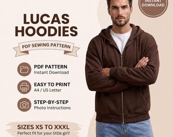 Patrón de costura para sudadera con capucha Lucas / Chaqueta con cremallera en PDF (descarga instantánea)