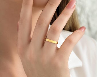 14k Yellow Gold Flat 3 mm Width Wedding Bands, Minimalist Wedding Ring, Comfort Fit,Free Laser Engraving, Thin Stacking Ring,  Gift For Her