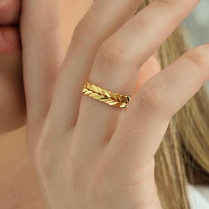 14K Gold Braid Ring, Wheat Pattern Wedding Band, Handmade Minimalist Promise Ring, Gold Plated Silver Jewelry
