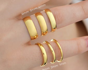 14k Gold Wedding Band, 1mm 2mm 3mm 4mm 5mm 6mm Thin Domed Comfort Fit Ring, Free Laser Engraving, Personalized Rings, Gold Plated Silver