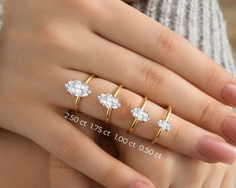 14k Gold Marquise Engagement Ring, Simulated Diamond Solitaire Ring, Dainty Wedding Ring, Travel Ring, Promise Ring for Women