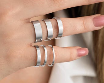 14K White Gold Flat Wedding Ring, 1mm-2mm-3mm-4mm-5mm-6mm, Free Laser Engraving, Comfort Fit, Gold Unisex Ring, Personalized Gift for Her