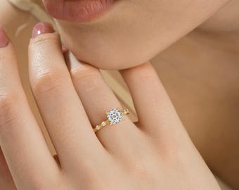 14k Yellow Gold 1.00 Carat | Promise Ring for Women | Solitaire Engagement Ring | Simulated Diamond Wedding Ring | Minimal Bridal Jewelry
