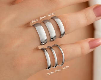 14K White Gold Wedding Bands – Thin Domed Comfort Fit Ring, 1mm 2mm 3mm 4mm 5mm 6mm, Free Laser Engraving, Personalized Gift for Her Him