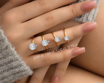 14k Gold Pear Engagement Ring, Simulated Diamond Solitaire Ring, Dainty Wedding Ring, Travel Ring, Promise Ring for Women