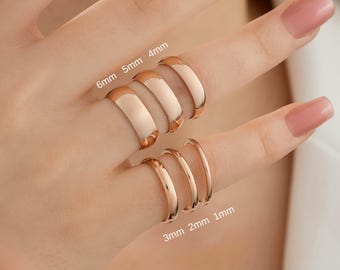 14K Rose Gold Thin Wedding Bands – Thin Domed Comfort Fit Ring, 1mm 2mm 3mm 4mm 5mm 6mm, Free Laser Engraving, Personalized Gift for Her Him