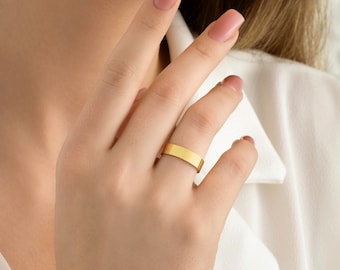 14k Yellow Gold 5 mm Flat Width Wedding Bands, Handmade Wedding Ring, Comfort Fit,Free Laser Engraving, Thin Stacking Ring,  Gift For Her