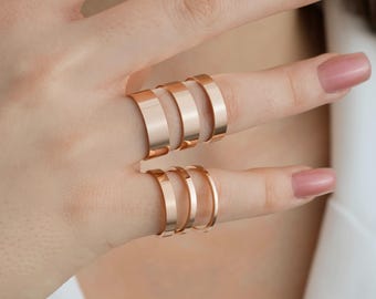 14K Rose Gold Flat Wedding Ring, 1mm-2mm-3mm-4mm-5mm-6mm, Free Laser Engraving, Comfort Fit, Gold Unisex Ring, Personalized Gift for Her