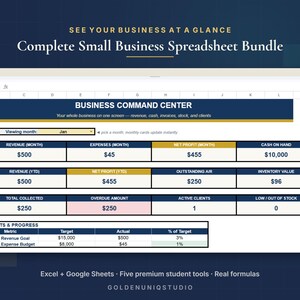 Spreadsheetpakket voor kleine bedrijven | Boekhouding, facturering, voorraadbeheer, klantenbeheer, dashboard | Google Sheets & Excel | Digitale download