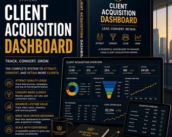 Client Acquisition Dashboard | KPI Dashboard Template | Lead Generation Tracker | Client Growth System