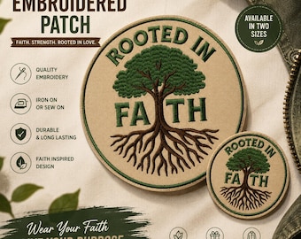 Rooted In Faith Embroidered Patch: Tree of Life, Christian Applique (Iron On)