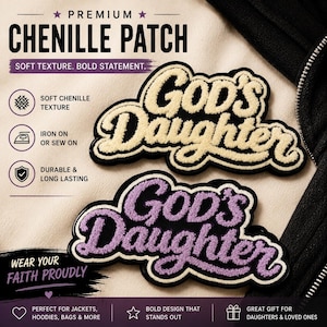 God's Daughter Chenille Patch: Faith Based Embroidered Applique (Iron On)