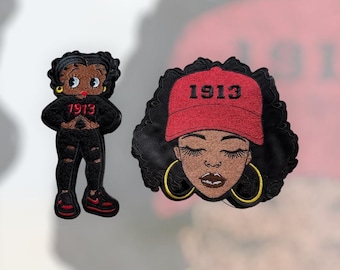 Embroidered Afro Girl Patch – 1913 Cartoon Appliqué, Iron-On Jacket Bag Hat adornment