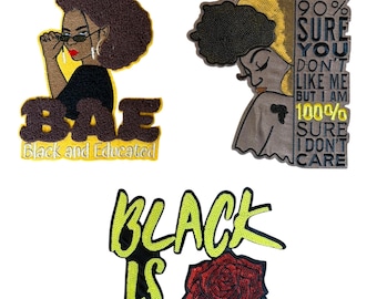 Black Girl Magic Embroidered Patches: BAE, Queen (Iron-On/Sew-On)