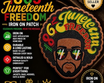 1865 Juneteenth Freedom Patch: Iron On, Embroidered Afro Man Design