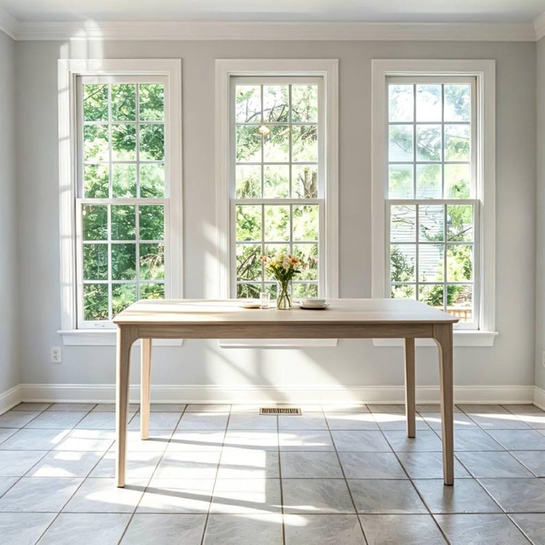 ACTU Rectangular Dining Table Solid Wood Kitchen Table White Wash
