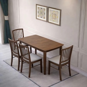 Wood Drop Leaf Foldable Dining Table and 4 Chairs Set, Walnut Color