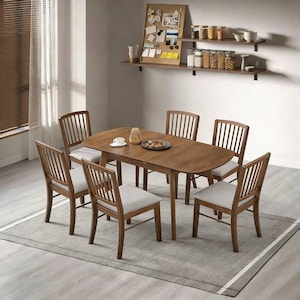 Wood Kitchen Table Set with 6 Chairs, Modern Extendable Dining Table Set for Small Spaces