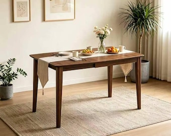 Solid Wood Drop Leaf Dining Table, Mid-Century Modern Kitchen Table for Apartments