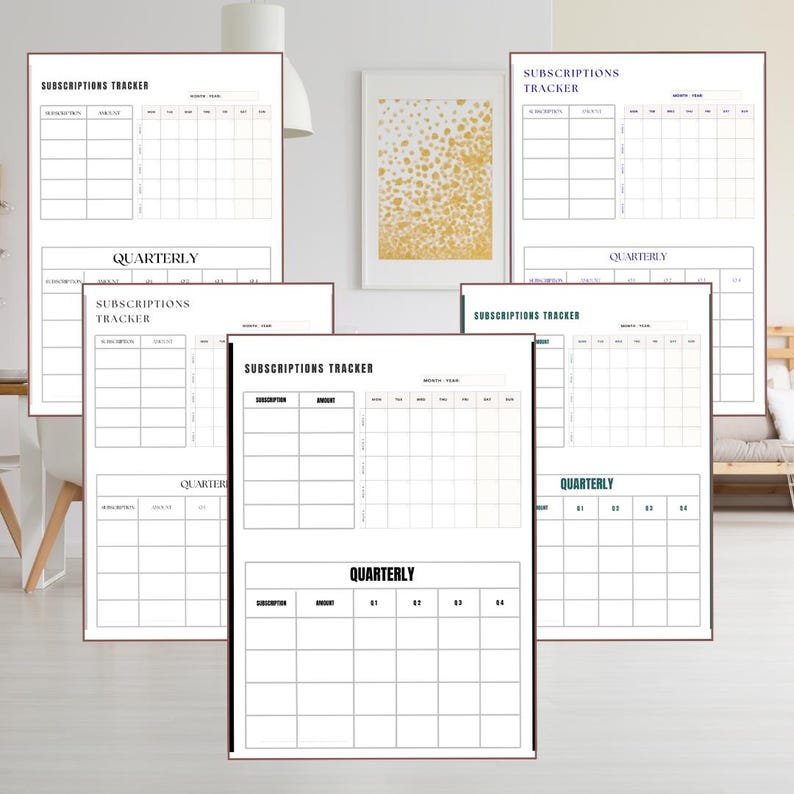 Monthly Subscriptions Tracker Printable PDF PNG | Bill & Expense ...