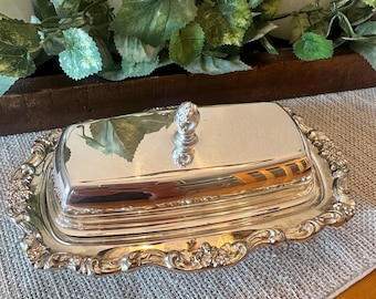 Vintage Lancaster Rose Silverplate Covered Butter Dish by Poole EPC Silver