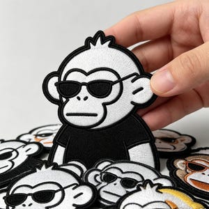Monkey Sunglasses Embroidered Patch, Ape Iron On Badge, Sew On Streetwear Denim Applique