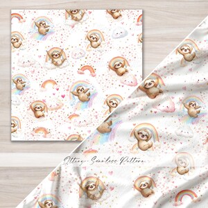 Aquarel luiaard regenboog naadloze patroon, schattige baby dier digitaal papier, pastel kinderkamer stof ontwerp voor commercieel gebruik JPG digitale bestanden