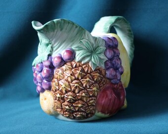 Vintage 1988 Fitz and Floyd Calypso Fruit Pitcher | Retro Ceramic Majolica Style Summer Juicer | Vibrant Kitchen Decor