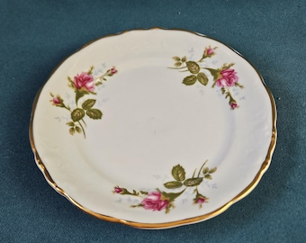 Vintage Wawel Poland WAV8 Rose Serving Bowl & 2 Bread Plates, Scalloped Gold Gilt Trim Porcelain