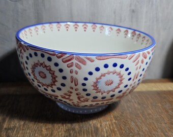 Set of 3 Pier 1 Imports "Lily" Hand-Painted Stoneware Pedestal Bowls – Bohemian/Folk Art Style
