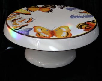 Home Essentials & Beyond Hand Painted 2-in-1 Ceramic Deviled Egg Server and a Cake Stand