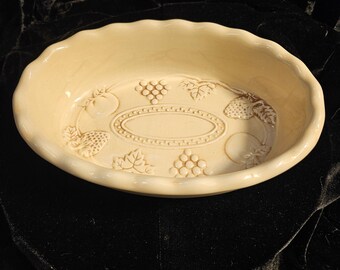Vintage Gibson's Stoneware Embossed Fruit Design Oval Baking/Serving Dish