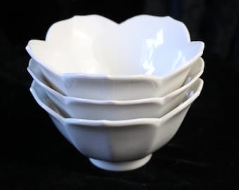 Set of 3 Mid-century white porcelain lotus flower rice and nesting bowls